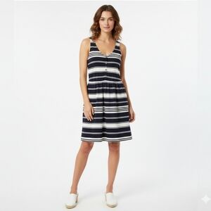 J.Crew Villa Dress With Button Up Back, Blue White Stripe Cotton Viscose, Size M